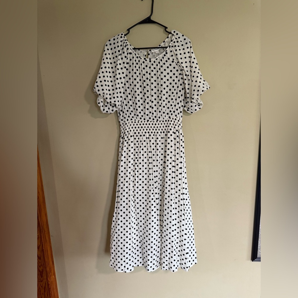 Blu Pepper White and Black Polka Dot Dress with Raglan Short Sleeves